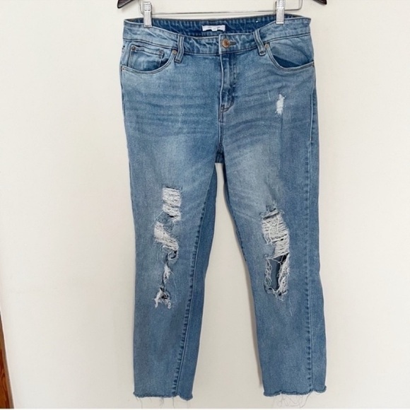 STS Blue Straight Leg Distressed Mid Rise Jeans Raw Hem Medium Blue Wash Size 29 - Picture 1 of 8